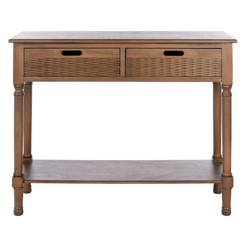Two-Drawer Console Table with Basket Drawers and Open Shelf