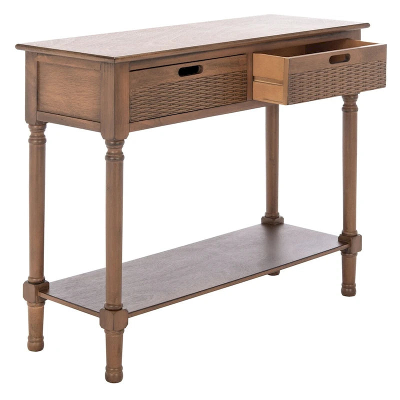 Two-Drawer Console Table with Basket Drawers and Open Shelf