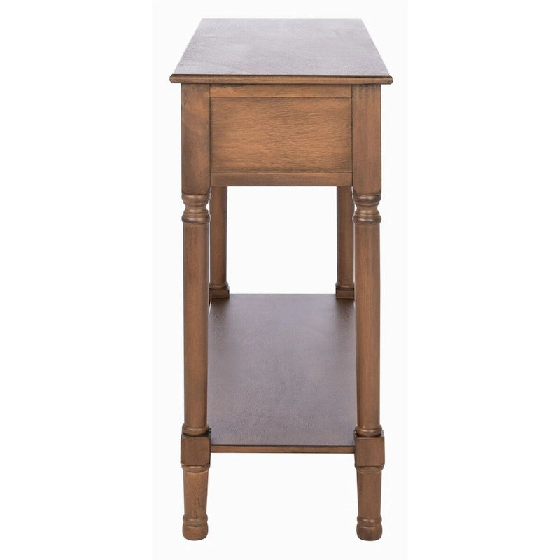 Two-Drawer Console Table with Basket Drawers and Open Shelf