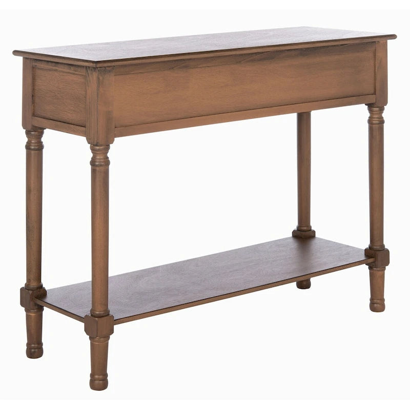 Two-Drawer Console Table with Basket Drawers and Open Shelf