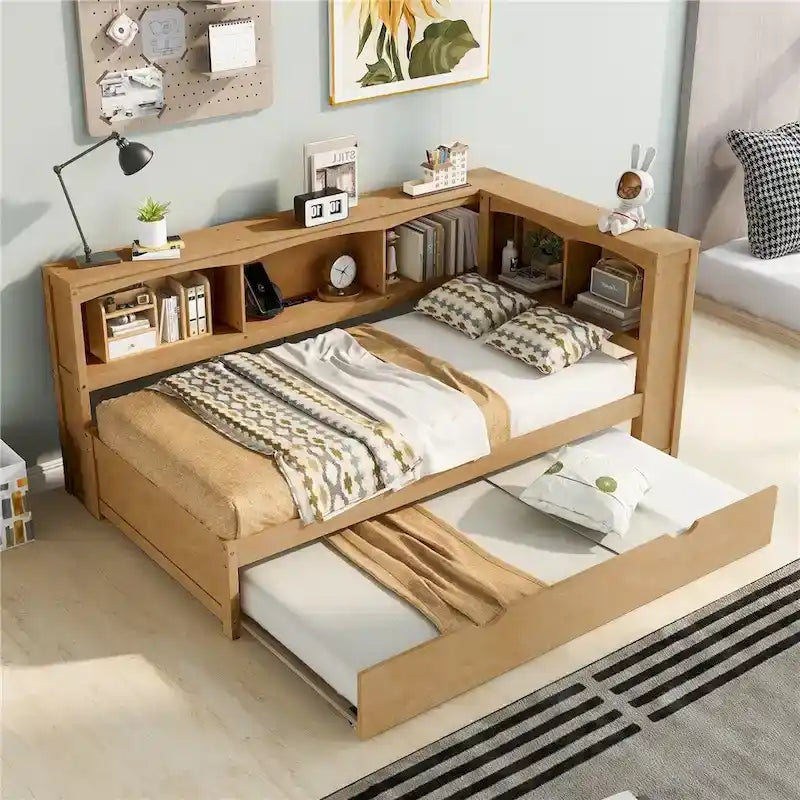 Twin Daybed with Trundle, Storage Cabinets and USB Charging Ports