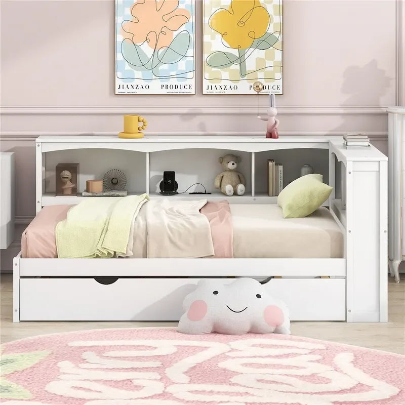 Twin Daybed with Trundle, Storage Cabinets and USB Charging Ports