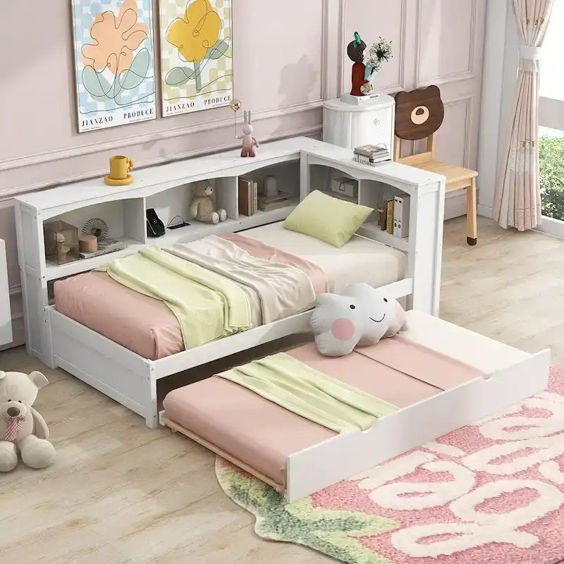 Twin Daybed with Trundle, Storage Cabinets and USB Charging Ports