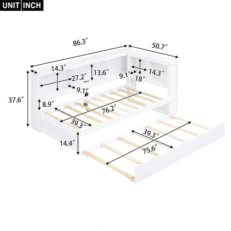 Twin Daybed with Trundle, Storage Cabinets and USB Charging Ports