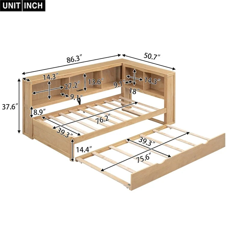 Twin Daybed with Trundle, Storage Cabinets and USB Charging Ports