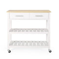 Modern White Wood Kitchen Cart with Wheels Drawers and Shelves