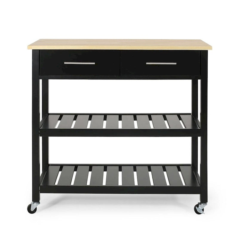 Modern White Wood Kitchen Cart with Wheels Drawers and Shelves