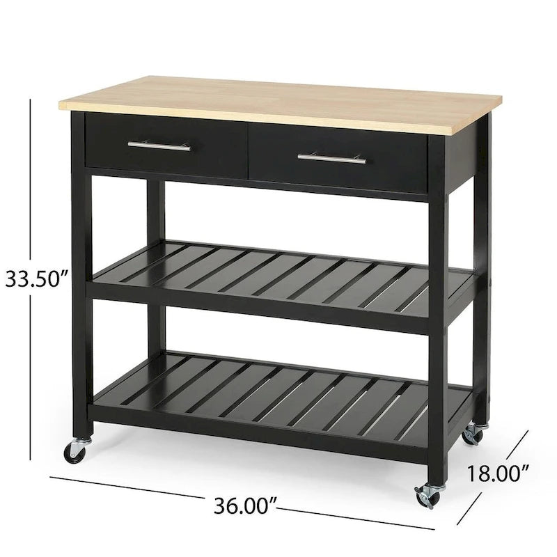 Modern White Wood Kitchen Cart with Wheels Drawers and Shelves