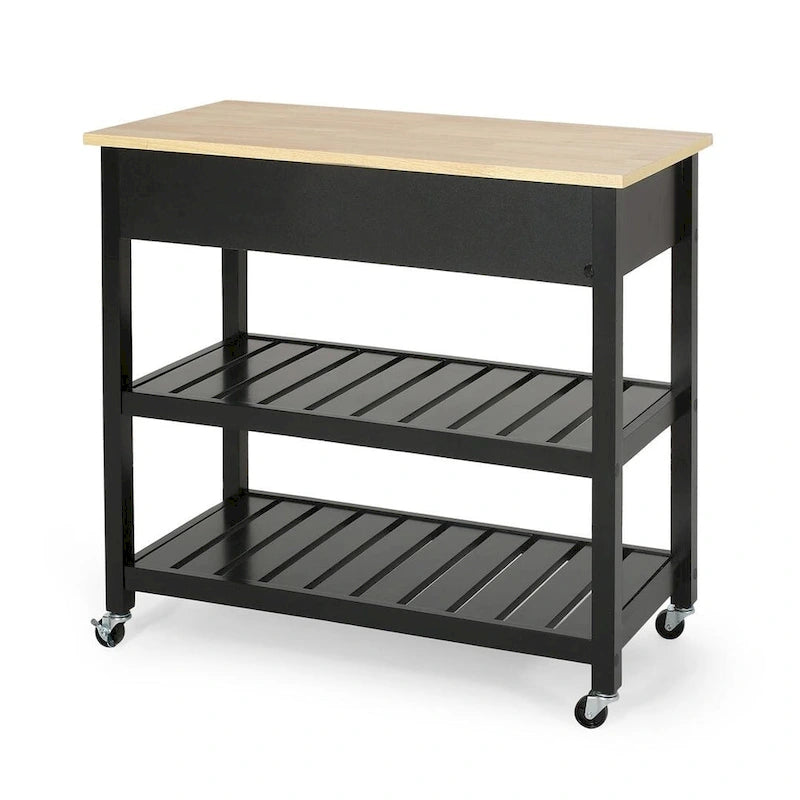 Modern White Wood Kitchen Cart with Wheels Drawers and Shelves