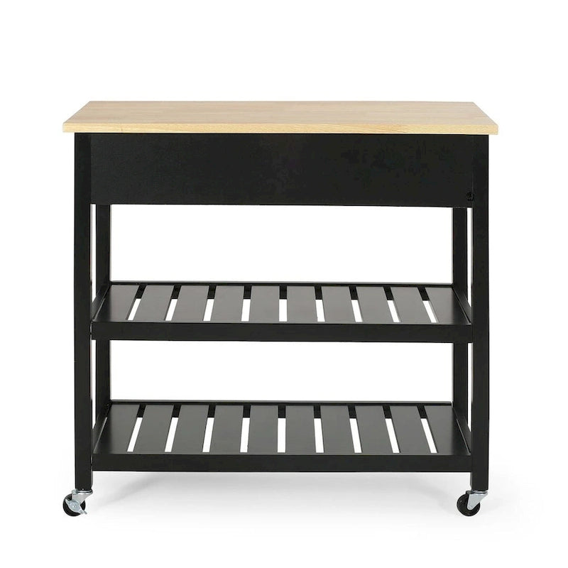 Modern White Wood Kitchen Cart with Wheels Drawers and Shelves