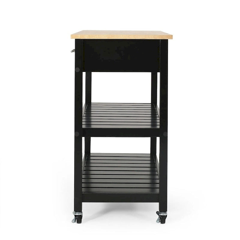 Modern White Wood Kitchen Cart with Wheels Drawers and Shelves