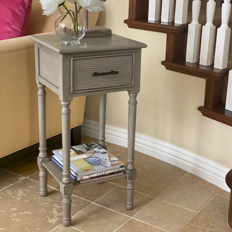 French Country End Table with Drawer and Shelf