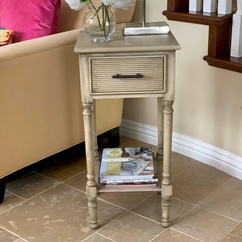 French Country End Table with Drawer and Shelf
