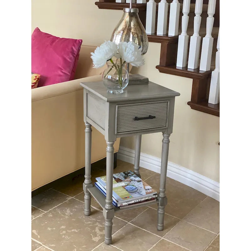 French Country End Table with Drawer and Shelf