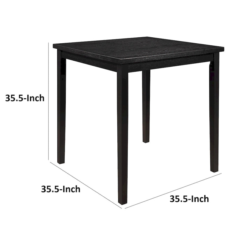 36 Inch Counter Height Table, 4 Seater Square Top, Black Solid Wood