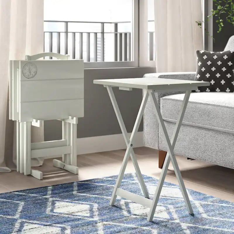 Light Grey Solid Wood Folding TV Tray Table