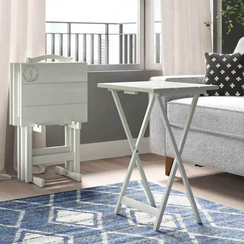 Light Grey Solid Wood Folding TV Tray Table