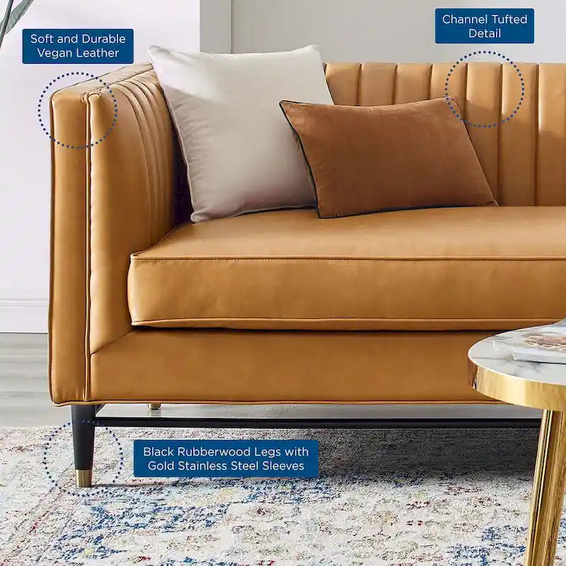 Channel Tufted Vegan Leather Sofa