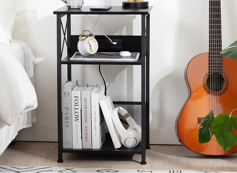 Record Player Stand with Charging Station, 15.75 x 11.41 x 25.59 in