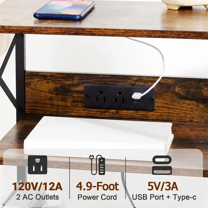 Record Player Stand with Charging Station, 15.75 x 11.41 x 25.59 in