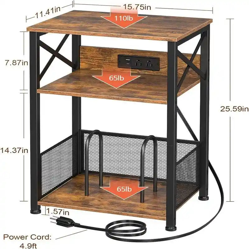 Record Player Stand with Charging Station, 15.75 x 11.41 x 25.59 in