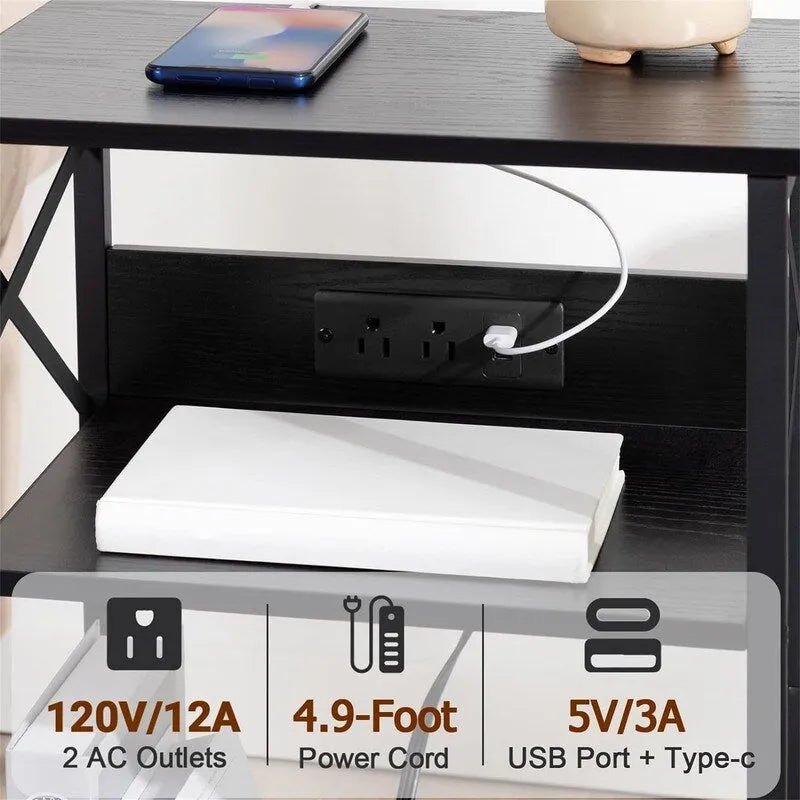 Record Player Stand with Charging Station, 15.75 x 11.41 x 25.59 in