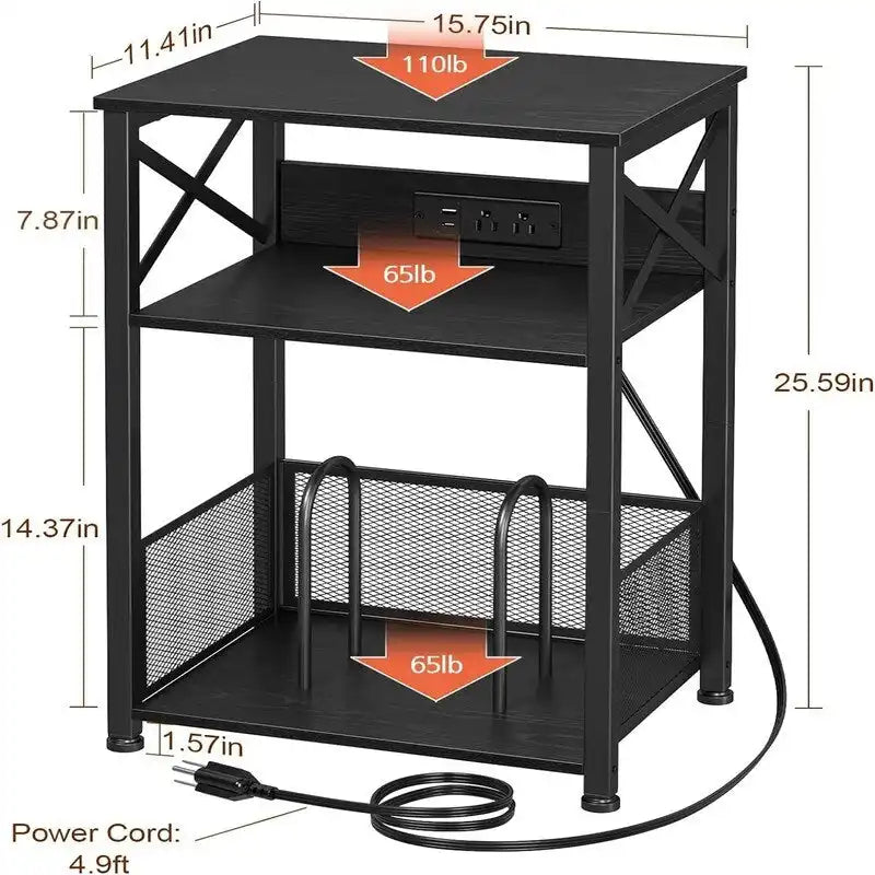 Record Player Stand with Charging Station, 15.75 x 11.41 x 25.59 in