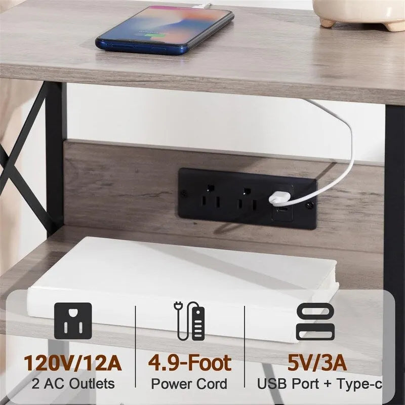 Record Player Stand with Charging Station, 15.75 x 11.41 x 25.59 in