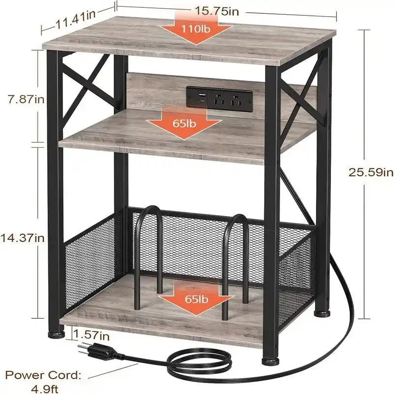 Record Player Stand with Charging Station, 15.75 x 11.41 x 25.59 in