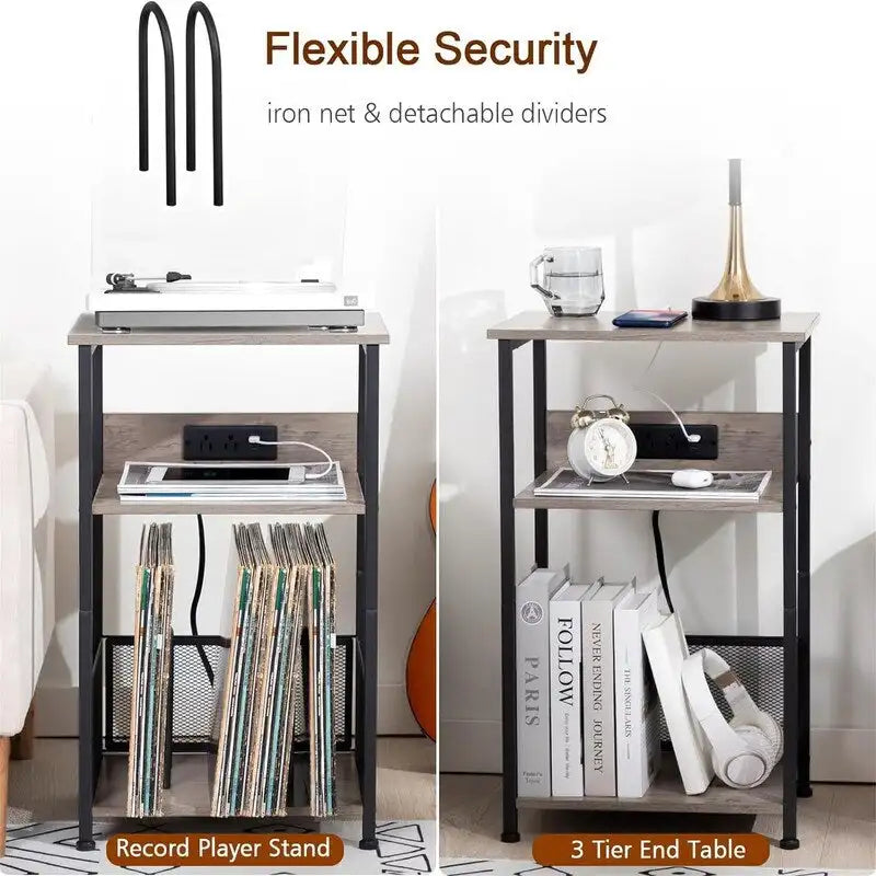 Record Player Stand with Charging Station, 15.75 x 11.41 x 25.59 in