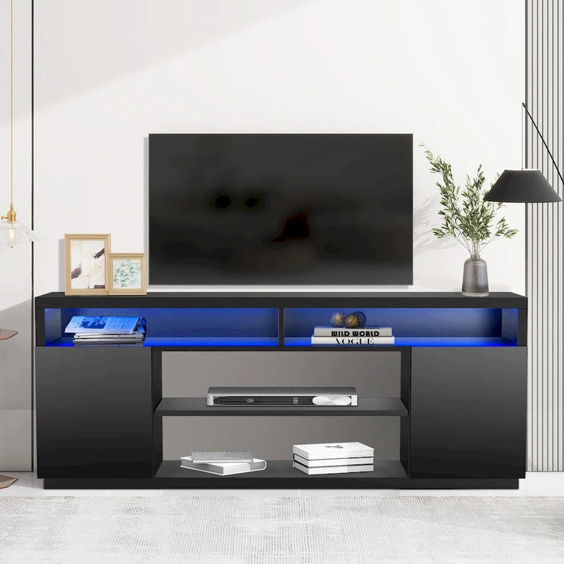 68 Modern Black Rectangular RGB LED TV Stand Media Console for up to 75 TV
