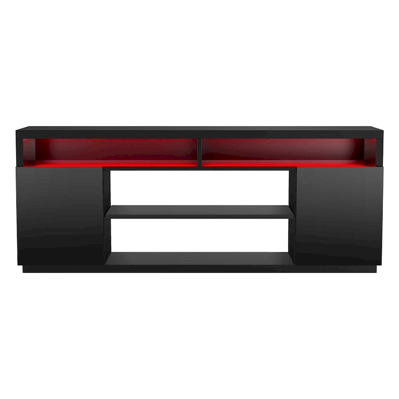 68-Inch Black TV Stand with 6 Open Shelves