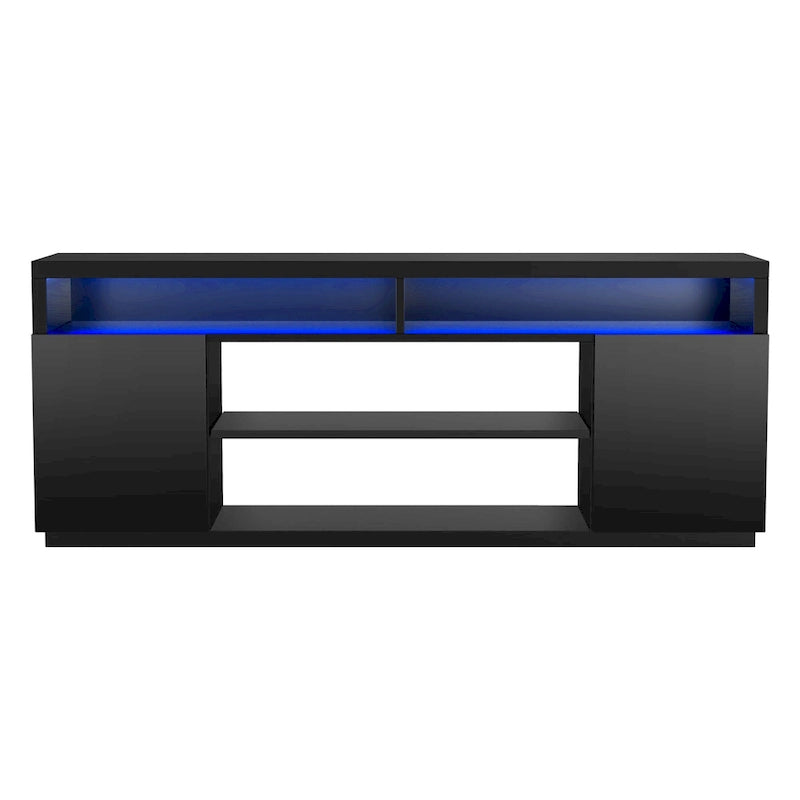 68-Inch Black TV Stand with 6 Open Shelves