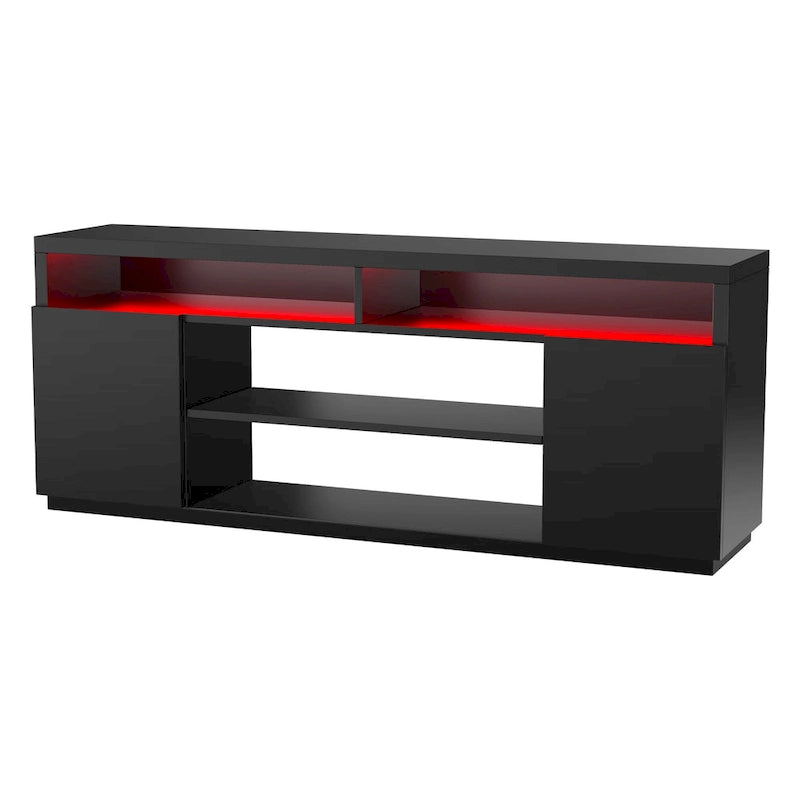 68-Inch Black TV Stand with 6 Open Shelves