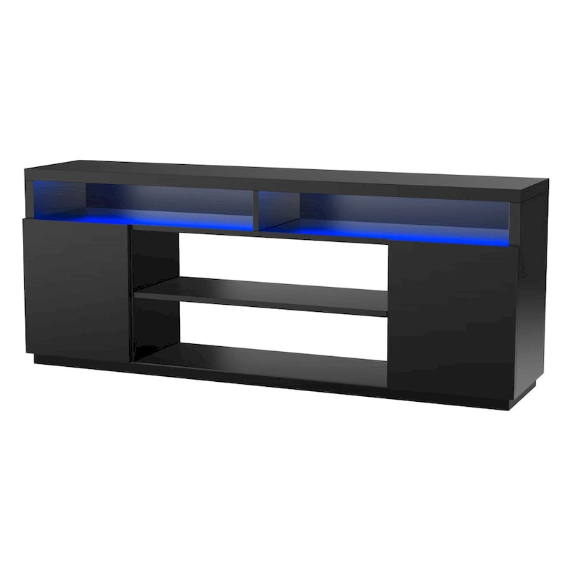 68-Inch Black TV Stand with 6 Open Shelves