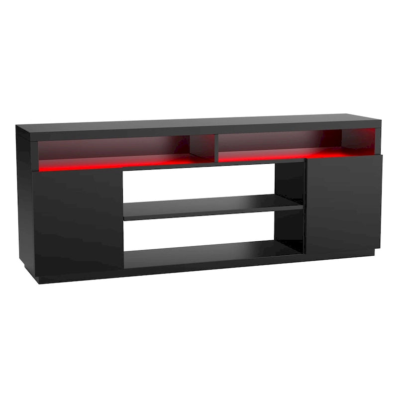 68-Inch Black TV Stand with 6 Open Shelves