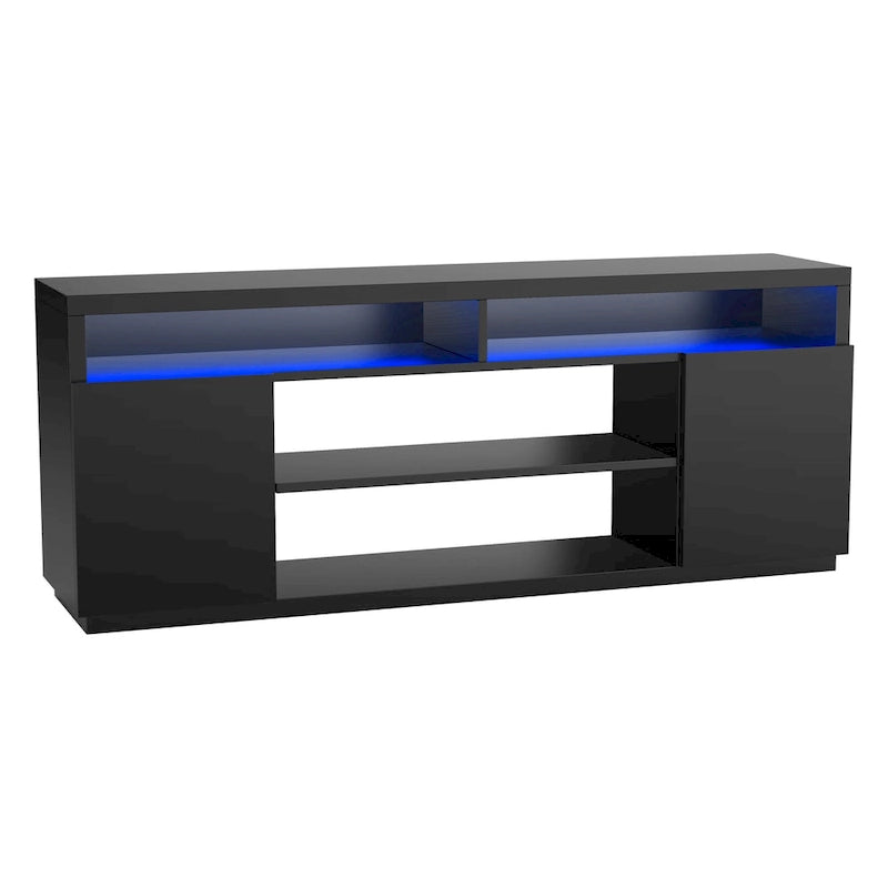 68-Inch Black TV Stand with 6 Open Shelves