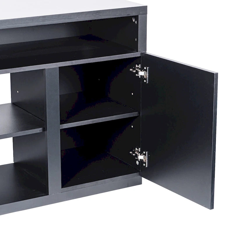 68-Inch Black TV Stand with 6 Open Shelves
