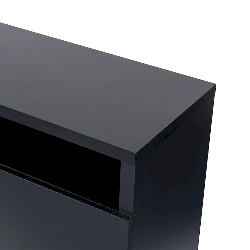 68-Inch Black TV Stand with 6 Open Shelves