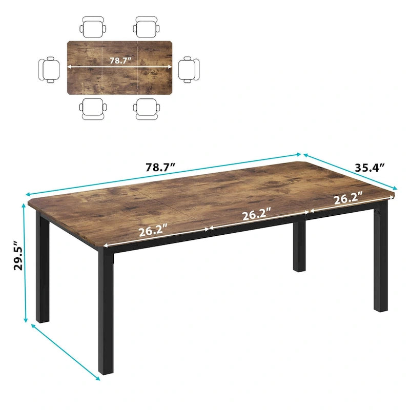 Industrial Dining Table for 6–8 People, Brown and Black