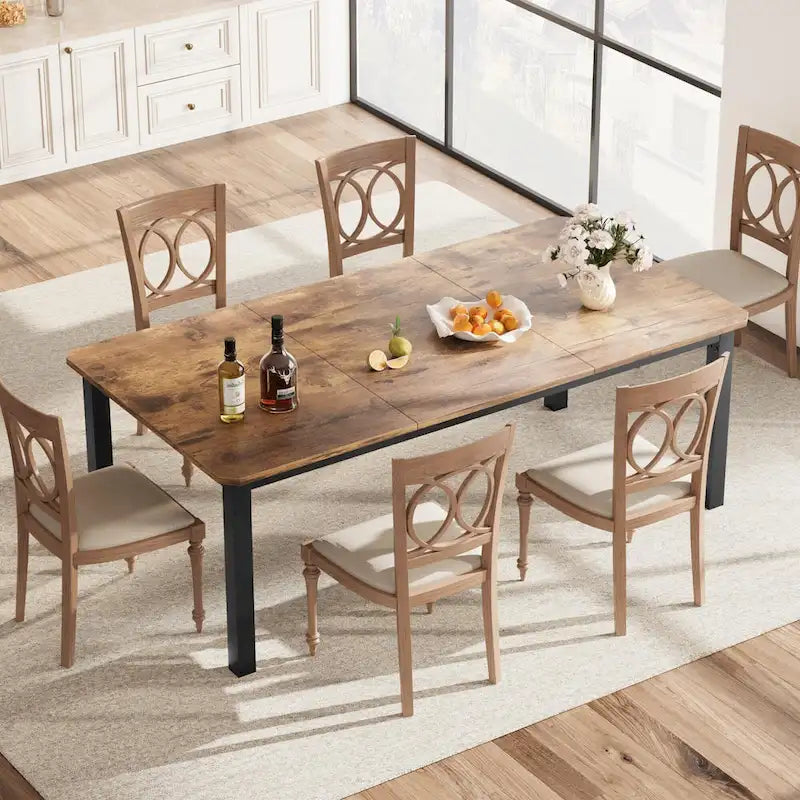 Industrial Dining Table for 6–8 People, Brown and Black