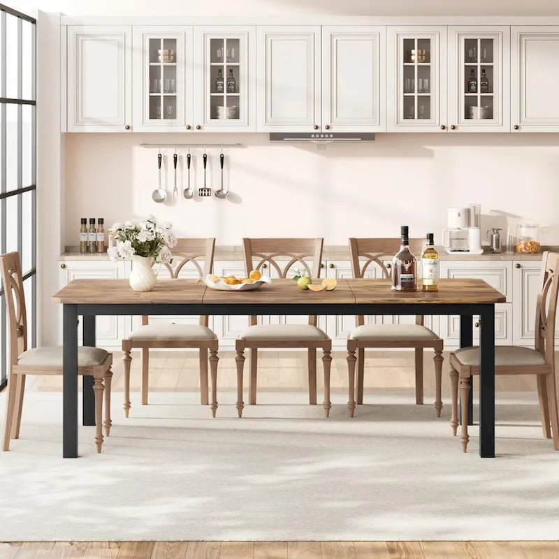 Industrial Dining Table for 6–8 People, Brown and Black