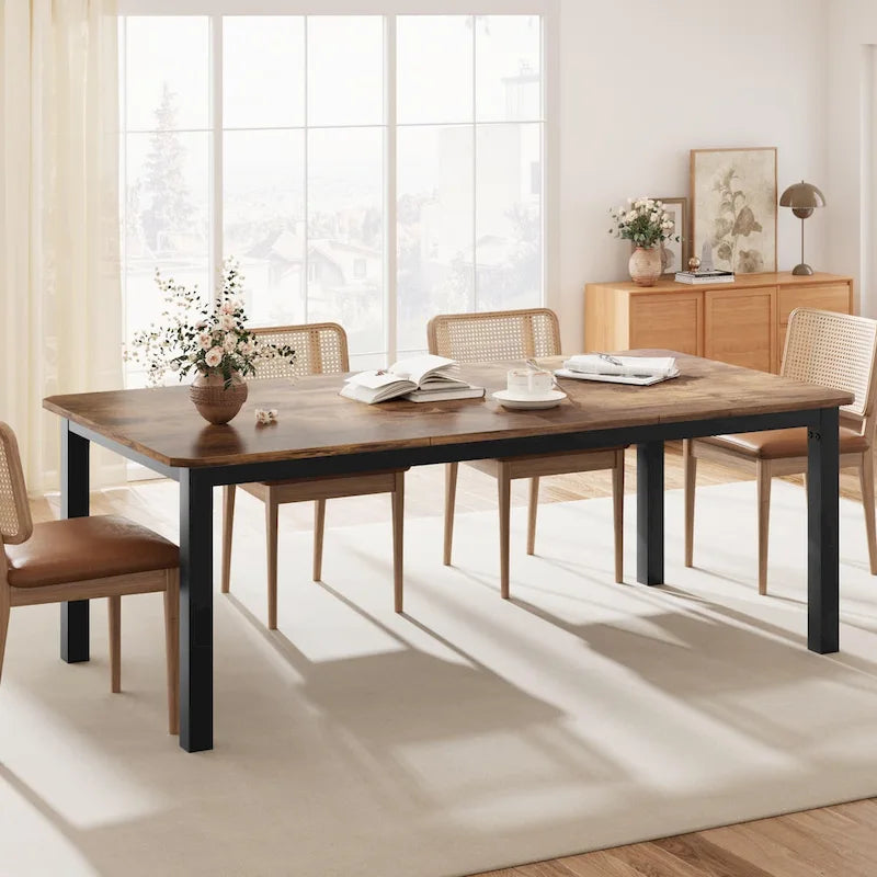 Industrial Dining Table for 6–8 People, Brown and Black