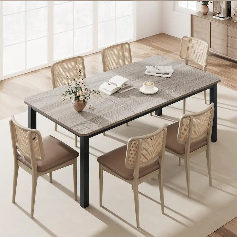 Industrial Dining Table for 6–8 People, Brown and Black