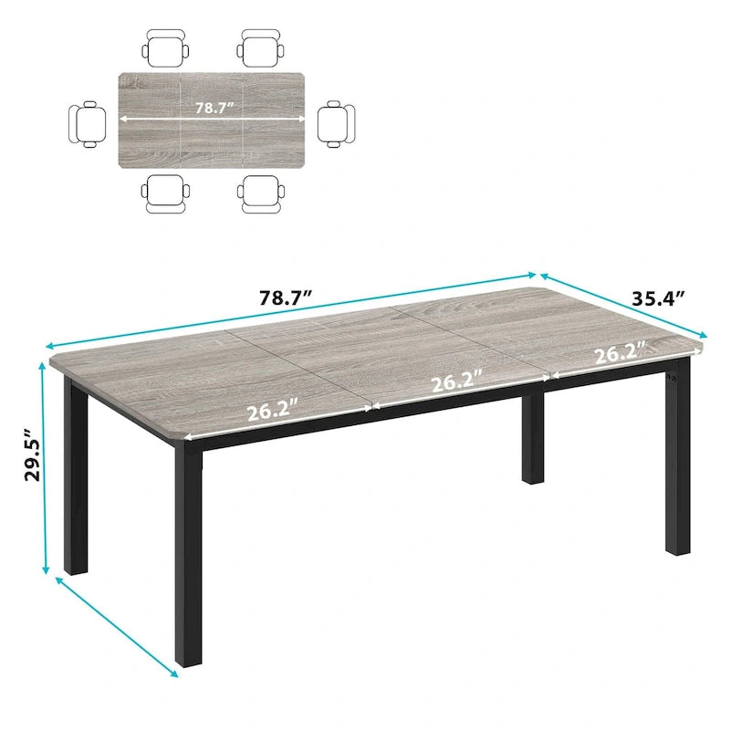 Industrial Dining Table for 6–8 People, Brown and Black