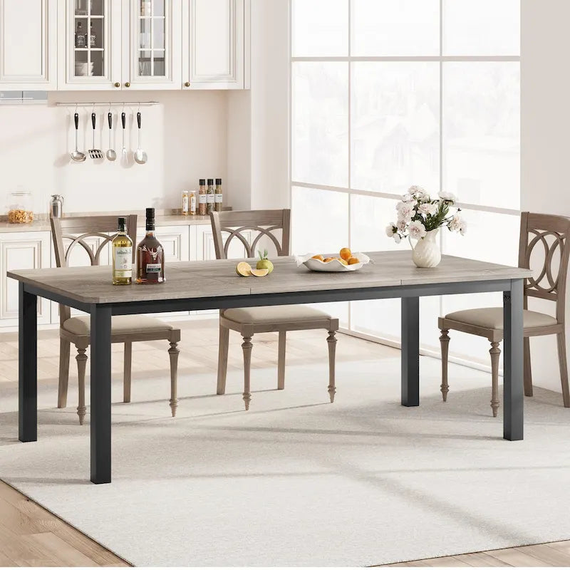 Industrial Dining Table for 6–8 People, Brown and Black