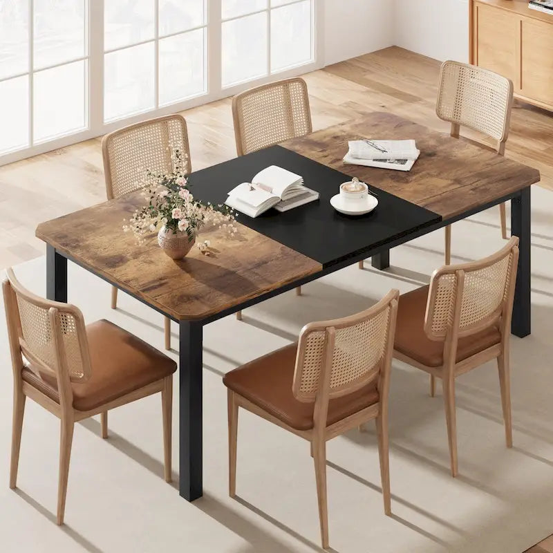 Industrial Dining Table for 6–8 People, Brown and Black