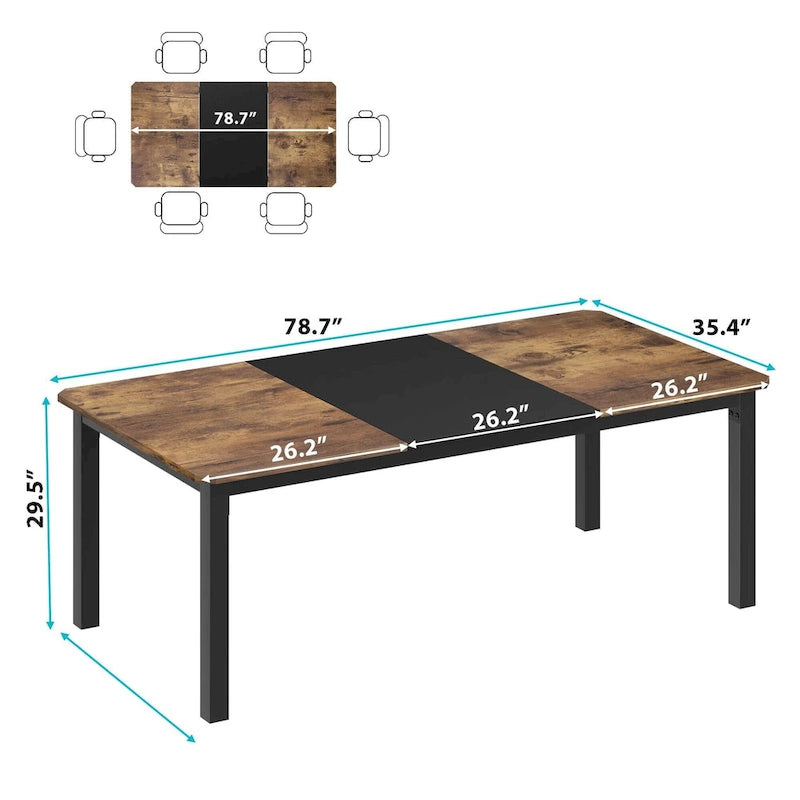 Industrial Dining Table for 6–8 People, Brown and Black