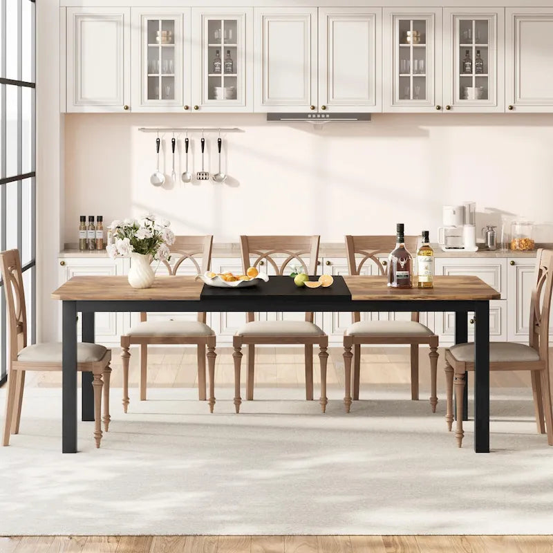 Industrial Dining Table for 6–8 People, Brown and Black