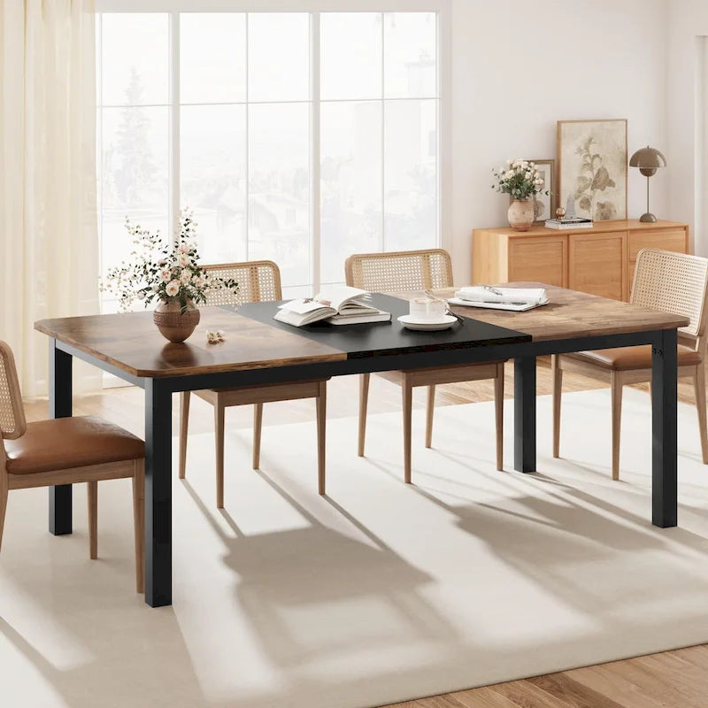 Industrial Dining Table for 6–8 People, Brown and Black